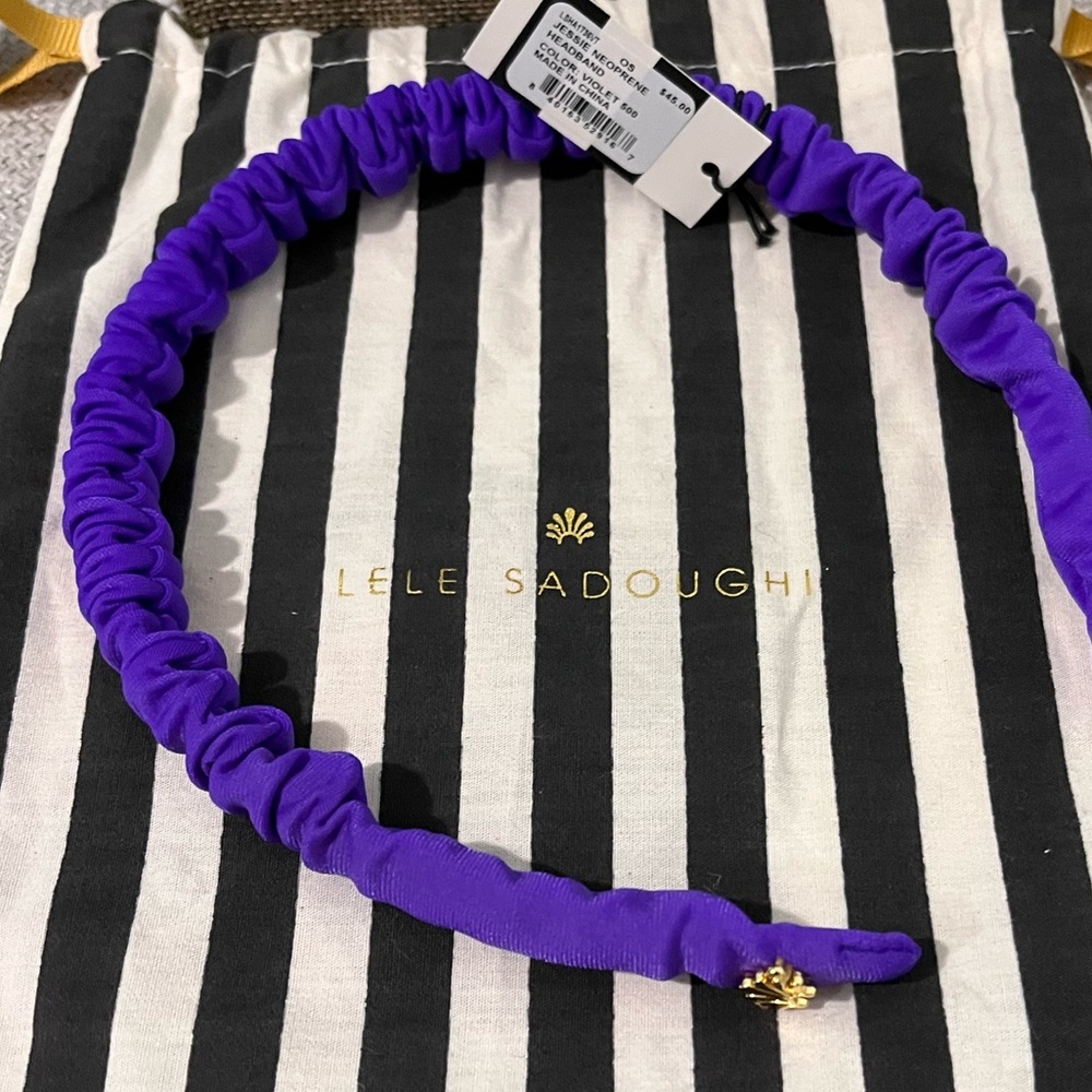 LELE SADOUGHI NWT AUTHENTIC VIOLET JESSIE RUCHED NEOPRENE SLIM HEADBAND - Picture 10 of 15